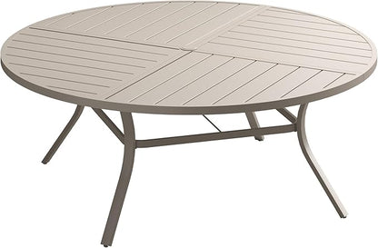 Patio Dining Table for 8-10, Round Metal Outdoor Table with Storage Shelf, 1.57" Umbrella Hole, 60" Outdoor Quartered Tabletop Dining Table for Backyard, Porch, Lawn, Sand