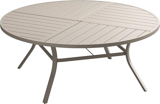 Patio Dining Table for 8-10, Round Metal Outdoor Table with Storage Shelf, 1.57" Umbrella Hole, 60" Outdoor Quartered Tabletop Dining Table for Backyard, Porch, Lawn, Sand