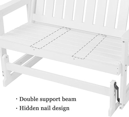 Poly Lumber Patio Glider, HIPS Material Weather-Resistant Swing Bench for Outdoor Porch Garden, White