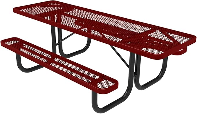 COATEDOUTDOORFURNITURE T8H2-TXTBUR Heavy Duty Rectangular Portable Picnic Table, Handicap Accessible on Both Ends, 8 Ft - Photo 1