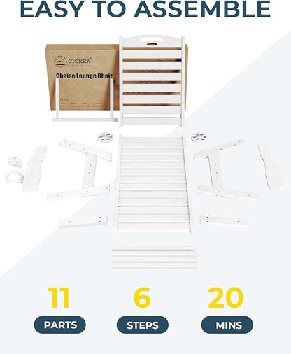 Outdoor Lounge Chair Set of 4, All Weather Patio Chaise Lounge Chairs for Outside, HDPE Chair with Rolling Wheels & Cup Holder, 5 Position, Deck, Pool, White