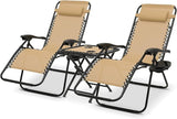 Athena Collection Zero Gravity Outdoor Lounge Chair Set of 2 with Side Table - Photo 1