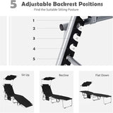 COSTWAY Beach Lounge Chair, Foldable Chaise Lounge with Canopy, Adjustable Backrest & Side Pocket - Photo 5
