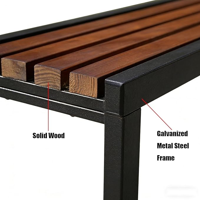 Outdoor Garden Bench, Metal Frame with Wood Patio Dining Bench, 3.3ft 3.9ft 4.9ft 5.9ft Weatherproof Park Front Porch Benches for Backyard Outside, Entryway Chair, Outdoor Furniture(Brown,4.9ft)