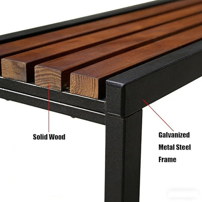 Outdoor Garden Bench, Metal Frame with Wood Patio Dining Bench, 3.3ft 3.9ft 4.9ft 5.9ft Weatherproof Park Front Porch Benches for Backyard Outside, Entryway Chair, Outdoor Furniture(Black,5.9ft)