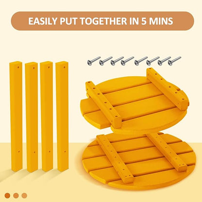 Round Adirondack Outdoor Side Table, 17.7" Small Patio End Table, 2-Tier HDPE Plastic Table for Poolside Porch Garden, Weather Resistant & Easy Assembly (Tangerine, Round)