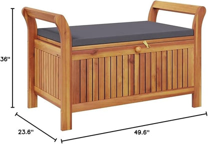 Outdoor Storage Bench with Cushion, Acacia Wood Garden Seat for Patio, Balcony, and Backyard, Weather-Resistant, Spacious Storage Compartment, Easy Assembly
