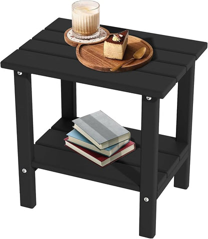 HDPE Outdoor Side Table, Small Patio Table, Weather Resistant Adirondack End Table for Outside, Balcony, Deck, Poolside, Black