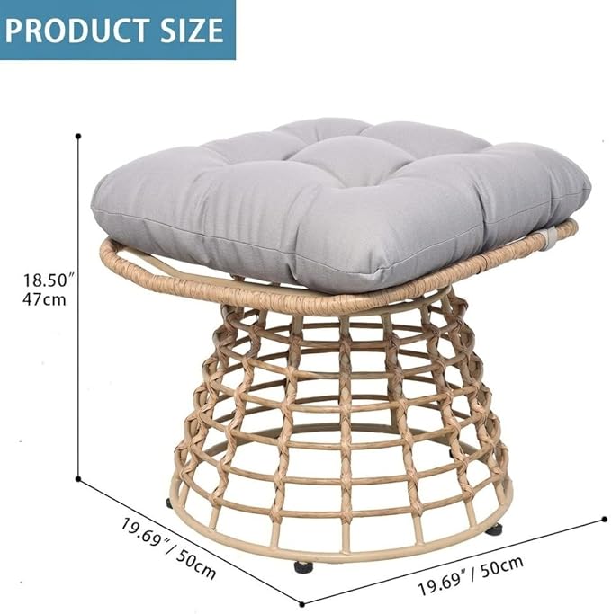 2 Pieces Swivel Outdoor Ottomans for Patio Foot Rest, PE Rattan Wicker Ottoman with Cushions - Photo 4