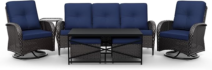 Joyside Wicker Patio Furniture Set, 7 Piece Outdoor Furniture Set with Thickened Cushions, High Back, Deep Seating - Photo 9