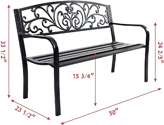 ReunionG 50" Patio Garden Bench Loveseats Park Yard Furniture Vintage Floral Garden Cast Iron Patio Porch Chair - Photo 3