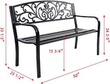 ReunionG 50" Patio Garden Bench Loveseats Park Yard Furniture Vintage Floral Garden Cast Iron Patio Porch Chair - Photo 3