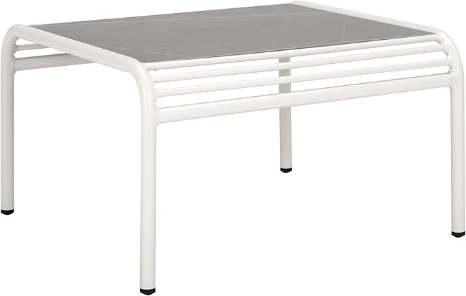 SAFAVIEH Outdoor Patio Furniture Core White Metal & Sintered Stone Coffee Table (Fully Assembled)