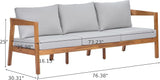 Merax 76.38" Acacia Solid Wood 3-Seater Outdoor Patio Sofa, Teak Finish with Beige Cushions - Photo 2