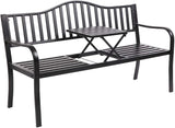 VINGLI 59" Outdoor Metal Bench Patio Bench with Built in Table Park Bench Garden Bench - Photo 1