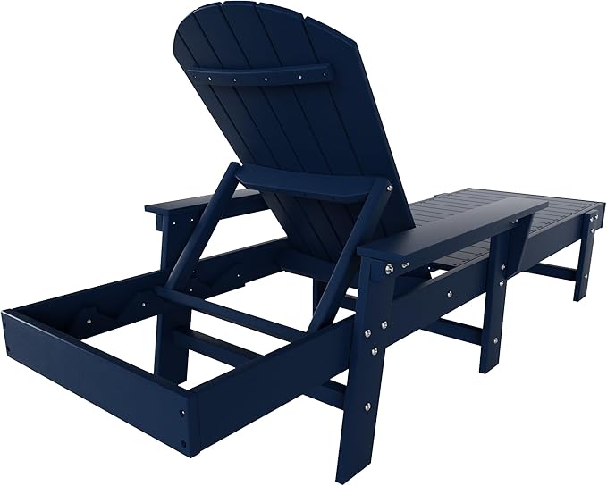 WestinTrends Dylan HDPE Outdoor Patio Poly Adirondack Reclining Chaise Lounge with Arms, Navy Blue