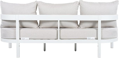 Merax 75.8" Modern Curved Outdoor Aluminum 3-Seater Sofa, Full-Size Patio Couch with Weather-Resistant Cushions for Porch, Lawn, Backyard, Balcony, White