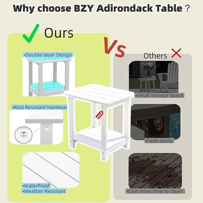 Adirondack Outdoor Side Table - 16.5" Square 2-Tier Patio Table with Weatherproof HDPE Material | All-Weather, Low Maintenance Furniture for Poolside, Porch, Deck