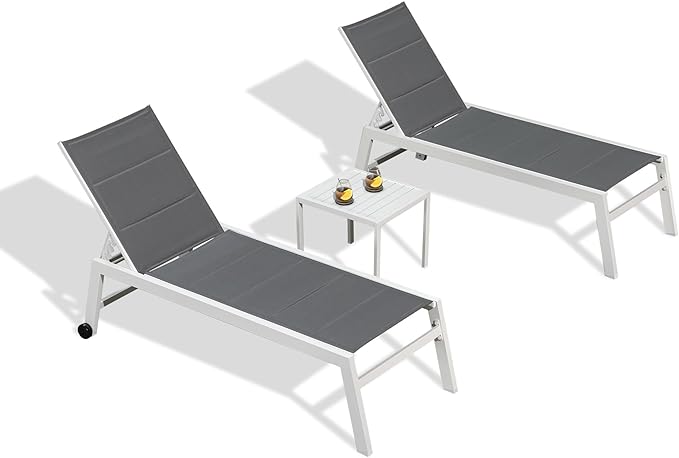 PURPLE LEAF Outdoor Chaise Lounge Set Adjustable Sunbathing Recliner with Side Table for Poolside Beach Outside Patio - Photo 8