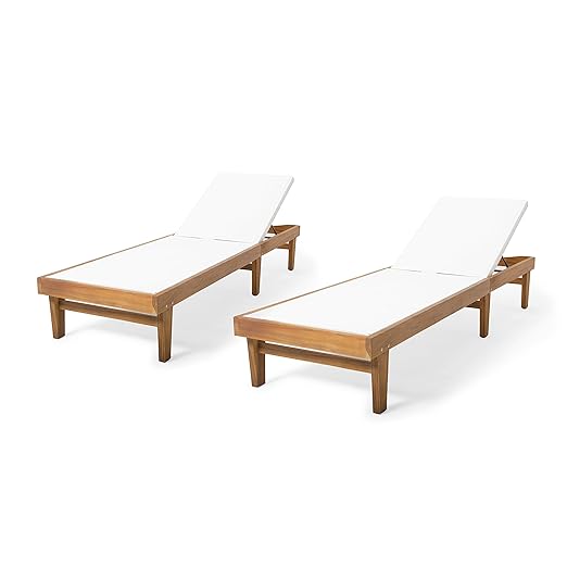 Christopher Knight Home Shiny Outdoor Wood Chaise Lounge (Set of 2), Teak Finish/White Mesh