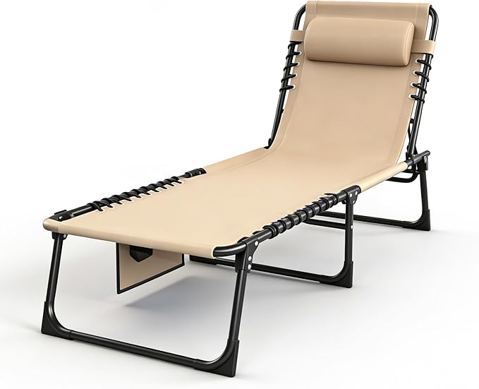 Folding Chaise Lounge Chair 5-Position Adjustable Outdoor Recliner 400LB Capacity Portable Patio Camping Beach Pool - Photo 1