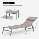 Domi Patio Chaise Lounge Set of 2 with Side Table, Aluminum Adjustable Pool Lounge Chairs - Photo 6