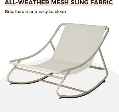 Grand patio Outdoor Rocking Chair, Metal Lounge Rocking Chair with Thick Cushion, Comfy Modern Rocker for Patio Porch Deck Backyard, Beige