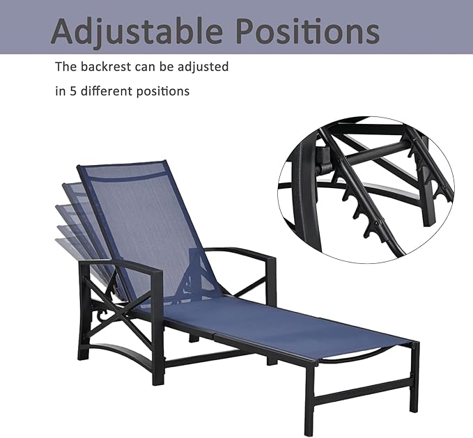 LOKATSE HOME Patio Chaise Lounge Chair Outdoor Furniture Reclining Adjustable with Cushion and Soft Pillow for Pool - Photo 5