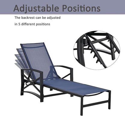 LOKATSE HOME Patio Chaise Lounge Chair Outdoor Furniture Reclining Adjustable with Cushion and Soft Pillow for Pool, Deck, Yard, Blue