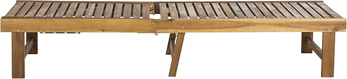 SAFAVIEH Outdoor Collection Inglewood Natural Solid Wood/Navy Cushion Adjustable Chaise Lounge Chair (PAT6723B) - Photo 7