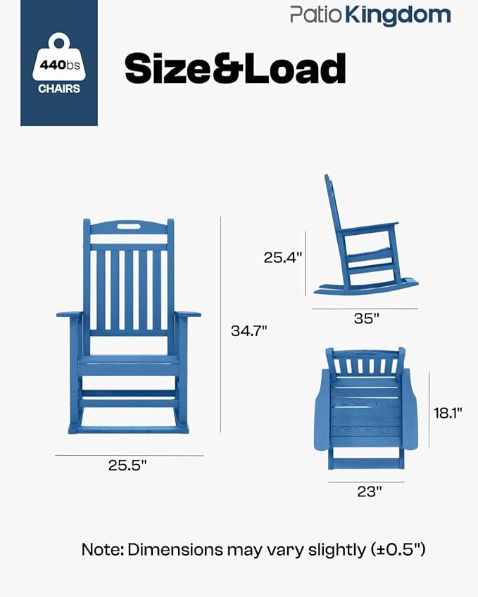 Classic Outdoor Rocking Chair Set of 1, HDPE Patio Rocking Chairs with Slat Back & Wide Armrests - Photo 2
