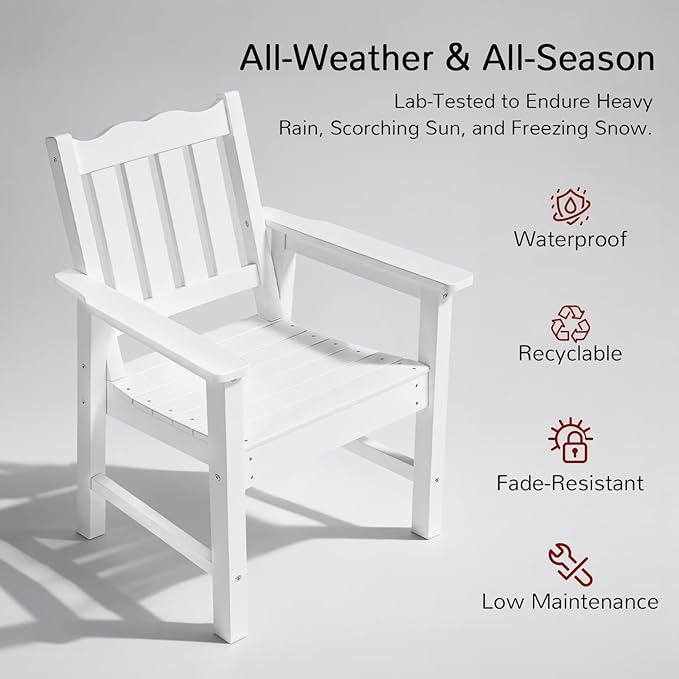 Stoog 3 Piece Patio Dining Sets, All-Weather Patio Chairs with Curved Backrest, Include 2 Garden Chairs and 1 Side Table, White