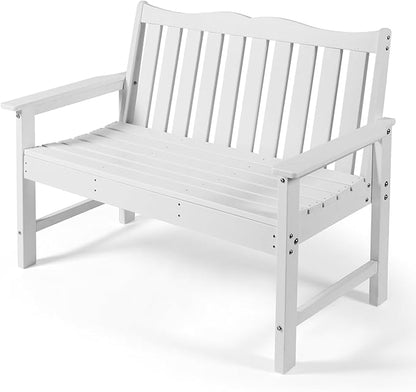 Backyard Expressions Poly Patio Bench (800 Lb Capacity) – Weatherproof Outdoor Bench, Low Maintenance, Heavy-Duty Recycled Material – Ideal for Porch, Patio & Park (White Woodgrain Look)