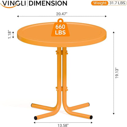 VINGLI Outdoor Side Table, Round Metal Patio Side Table End Table for Garden, Balcony, Porch and Living Room (Tangerine)