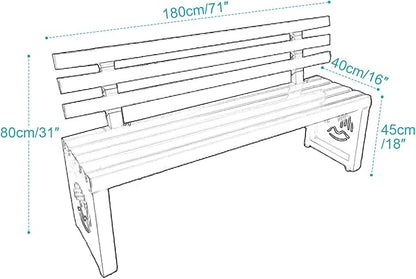 Outdoor Metal Garden Bench, Outdoor Benches Weatherproof with Backrest, Patio Bench for Outside Park, Picnic, Yard, Front Porch, Backyard(Blue,180cm/71in)