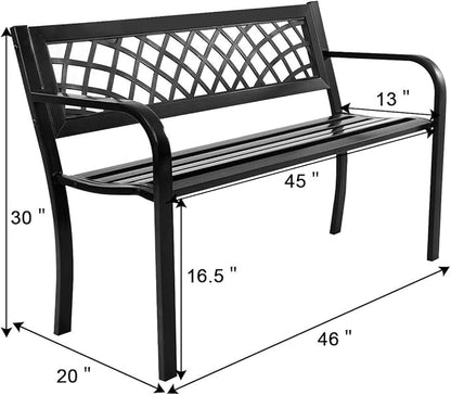 Tangkula Outdoor Garden Bench Park Bench with Steel Frame & PVC Backrest, Park Bench with Large Seat for 2-3 People, Patio Furniture Chair for Yard, Balcony, Porch & Poolside, Garden Welcome Bench