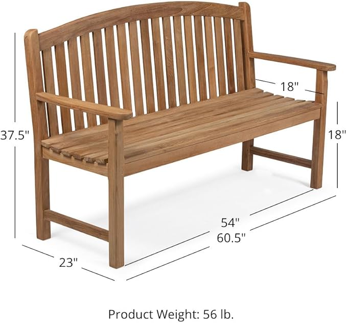 Ash & Ember Solstice 5 FT Grade A Teak Outdoor Bench, Weather Resistant Outdoor Furniture, Outdoor Patio Furniture with Bow Back Design & Contoured for Comfort, Porch Bench Seats 2 People