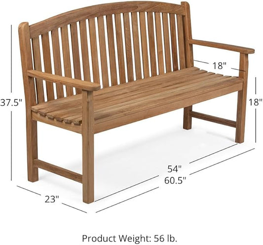 Ash & Ember Solstice 5 FT Grade A Teak Outdoor Bench, Weather Resistant Outdoor Furniture, Outdoor Patio Furniture with Bow Back Design & Contoured for Comfort, Porch Bench Seats 2 People