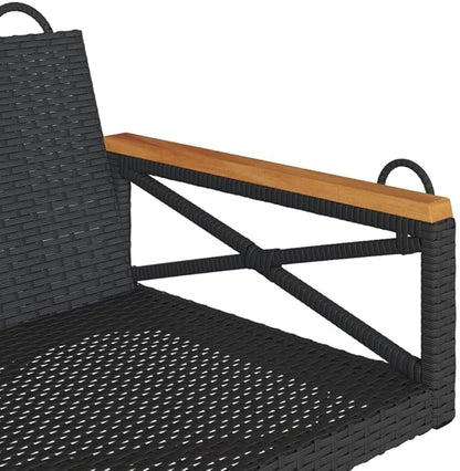Black Poly Rattan Swing Bench for Outdoor Patio Garden with Steel Frame and Synthetic Wicker Seat Comfortable for Two People 39.4 Inch Wide Spacious Seating Durable
