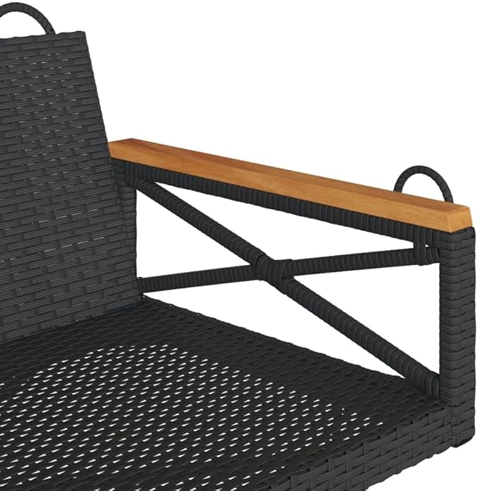 Black Poly Rattan Swing Bench for Outdoor Patio and Garden, Durable Steel Frame with Synthetic Woven Seat, UV Resistant All-Weather Furniture, Comfortable Two-Person Seating,