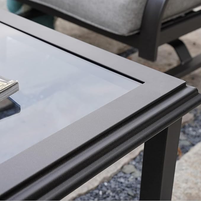 Grand patio Outdoor Glass Coffee Table,Outdoor Furniture Coffee,Patio Garden Furniture Multi-Functional Tea Table with Tempered Glass Top, for Conversation-Square (Tea Table with Glass Top)