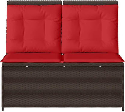 2-Person Reclining Garden Bench, Outdoor Poly Rattan Patio Loveseat with Adjustable Backrest and Comfortable Cushions, Brown