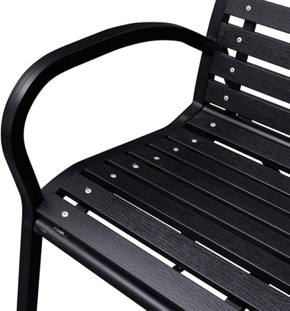45.7 Inch Patio Bench Black Outdoor Garden Bench with WPC Slats and Steel Frame, Heavy Duty 242.5 lb Capacity, Weather Resistant for Backyard, Deck, Porch