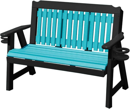 2-Person 4FT Plastic Poly Lumber Wood Cup Holders Bench Amish Craftsmanship Made in USA HDPE with No wood fibers Memorial Patio Outdoor Garden Porch Church Logan Series Signature design 800 lbs Limit