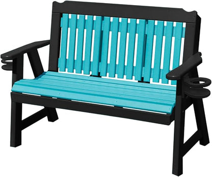 3-Person 5FT Plastic Poly Lumber Wood Cup Holders Bench Amish Craftsmanship Made in USA HDPE with No wood fibers Memorial Patio Outdoor Garden Porch Church Logan Series Signature design 800 lbs Limit