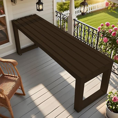 2-Person Garden Bench Seat Outdoor Benches Metal Park Bench Patio Seat 3.3ft 3.9ft 4.9ft 5.9ft Weather Resistance Backless Front Porch Chair Easy Installation(Brown,5.9ft)