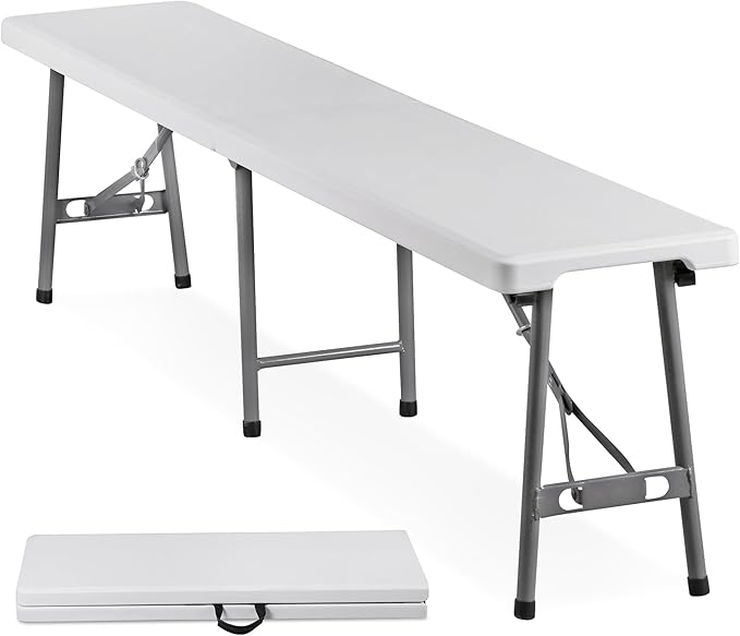 ZENY 6ft Plastic Folding Bench, Portable Outdoor Bench for Picnic Camping Dining Party Garden, Soccer Multipurpose Entertaining Activities, White