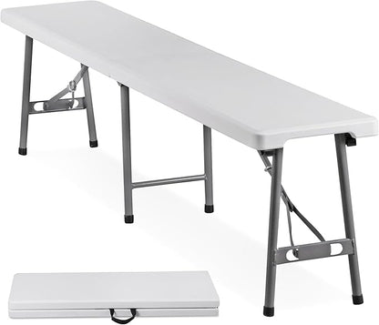 ZENY 6ft Plastic Folding Bench, Portable Outdoor Bench for Picnic Camping Dining Party Garden, Soccer Multipurpose Entertaining Activities, White