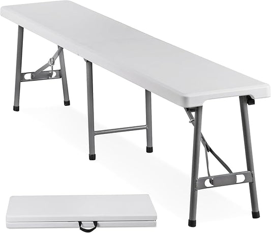 ZENY 6ft Plastic Folding Bench, Portable Outdoor Bench for Picnic Camping Dining Party Garden, Soccer Multipurpose Entertaining Activities, White