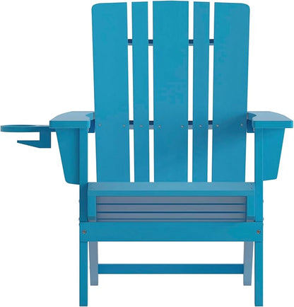 Flash Furniture Halifax Adirondack Chairs with Cup Holders, Weather Resistant Poly Resin Adirondack Chairs, Set of 2, Blue